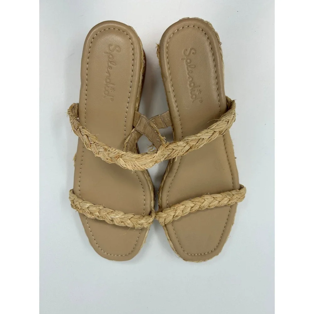Splendid Diya Tan Braided Raffia Wedge Heel Espadrille Sandals Womens 11 Slip-on